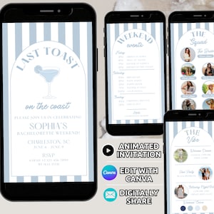 Coastal Bachelorette Party Invitation & Itinerary Digital Template, Last Toast on the Coast Bach Weekend Invite, Beach Bachelorette Editable