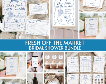 Fresh off the Market Bridal Shower Bundle, Farmer's Market Bridal Shower Invite Signs & Games Bundle Hand Drawn Floral Editable Template