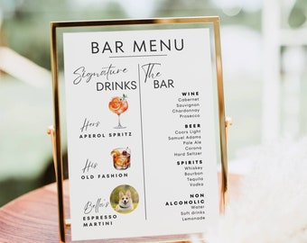 Plantilla de letrero de bebida exclusiva, plantilla de menú de barra de bebidas exclusivas, póster de letrero de barra de cócteles, bebida exclusiva para perros y mascotas de bodas modernas