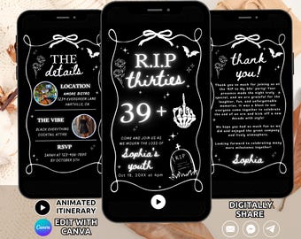 Digital RIP to my 30s Birthday Invitation Template, Death to my 30s Invite Animated, 40th Birthday Party Funeral to my Youth Invite Phone