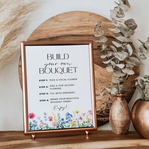 Flower Bar Sign, Build your own Bouquet Print Template, Floral Bridal Shower Sign, Flower Bar Cart Poster Wildflower Baby Shower Printable image 3