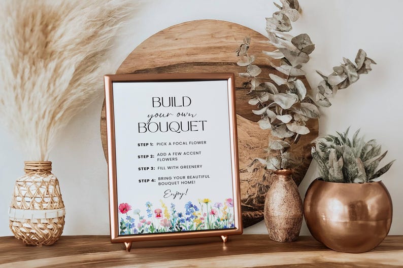 Flower Bar Sign, Build your own Bouquet Print Template, Floral Bridal Shower Sign, Flower Bar Cart Poster Wildflower Baby Shower Printable image 3