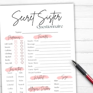 Secret Sister Survey Questionnaire, Christmas Gift Exchange Party ...