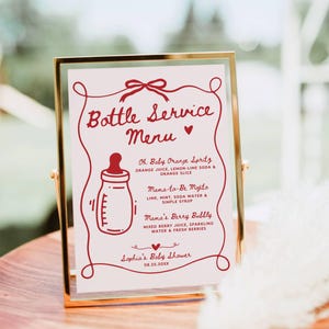 Mocktail Bar Menü Schild Vorlage, wunderliche handgezeichnete Babyparty Getränkekarte, Signature Drink Baby Shower nicht alkoholische Cocktailbar Schild