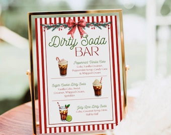 Christmas Dirty Soda Bar Sign, Holiday Party Soda bar Mocktail Print, Signature Drink Bar Menu, Non Alcoholic Pop Bar Grad Baby Shower Decor