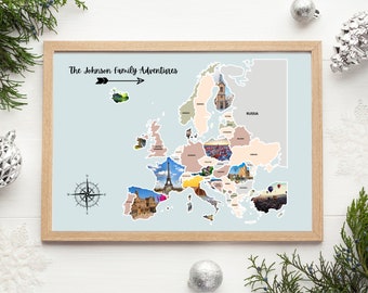 Europe Photo Map, Digital EU Picture Adventure Map, Unique European Travel Collage Template, Birthday Gifts for Him, Travel Christmas Gift