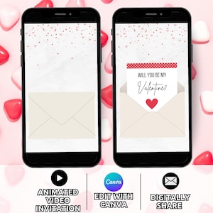 Digitales Animiertes Be my Valentine Karte evite, süße Valentinstag Karte für Freund / Freundin Handy
