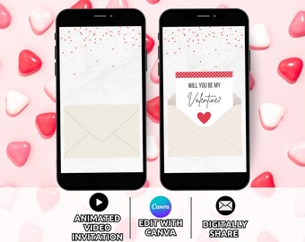 Digital Will You Be My Valentine Template, Animated Be my Valentine Card evite, Cute Valentine's Day Card for Boyfriend / Girlfriend Phone
