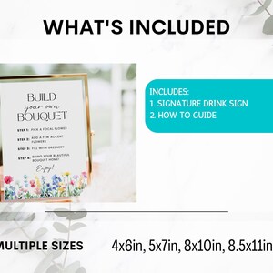 Flower Bar Sign, Build your own Bouquet Print Template, Floral Bridal Shower Sign, Flower Bar Cart Poster Wildflower Baby Shower Printable image 8