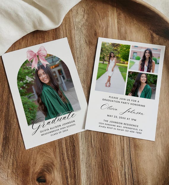 Graduation Invitation Template, Senior Graduate Announcement, Bow Minimalist Graduation Party Invite, Arch Photo Graduation Card Editable - Etsy Graduation Invitation Template, Senior Graduate Announcement, Bow Minimalist Graduation Party Invite, Arch Photo Graduation Card Editable - Etsy
