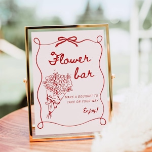 Flower Bar teken, wilde bloemen boeket bar afdruksjabloon, bloemen vrijgezellenfeest teken, bloemen bar winkelwagen poster handgetekende baby shower afdrukbare