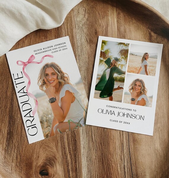 grad card invites Graduation Announcement Card Template, Senior Graduate Announcement, Bow  Minimalist Graduation Party Invite, 2026 Photo Graduation Card