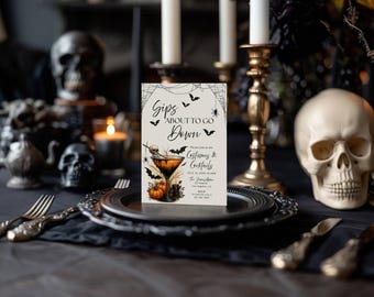 Sips about to go Down Halloween Invitation Template, Adult Halloween Party Invite Skeleton Costumes & Cocktails Halloween Fall Party Spooky