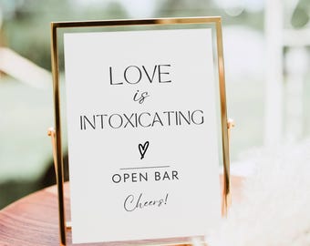 Open Bar Sign Template, Love is Intoxicating Bar Menu Template, Cocktail Bar Sign Poster, Modern Minimalist Wedding Bar Drink Sign Decor