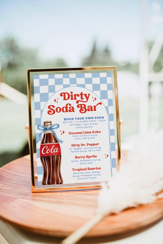 Dirty Soda Bar Sign, Soda Station Mocktail Print, She's Ready to Pop Baby Shower Drink Menu Template Blue Non Alcoholic Soda Pop Party Decor