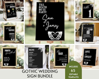 Gothic Wedding Sign Bundle, 65+ Modern Black Wedding Signs Template Wedding Sign Template Bundle, Halloween Wedding Signs Printable Download