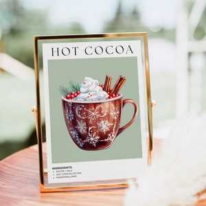 Znak baru z gorącą czekoladą, nowoczesne menu baru z gorącą czekoladą, szablon menu baru na przyjęcie świąteczne, minimalistyczny zimowy wystrój na wesele, baby shower