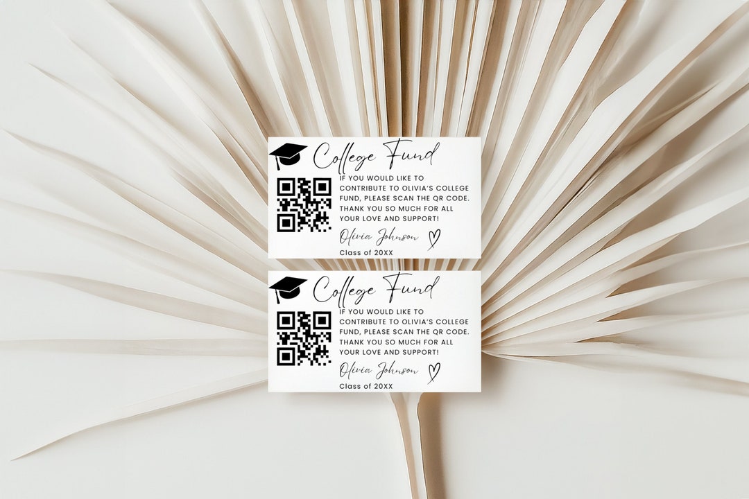 College Fund QR Code Insert Card Template, Modern Minimalist Graduation ...