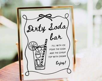 Letrero de bar de refrescos sucios, impresión de cóctel sin alcohol, plantilla de menú de bar de bebidas de autor, póster de bar de refrescos sin alcohol, decoración para despedida de soltera y graduación.