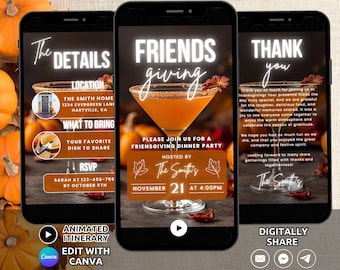 Digital Friendsgiving Dinner Invitation Template, Thanksgiving Party Invite Invitation, Fall Holiday Potluck Cocktail Turkey Invite Phone