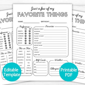 Cuestionario de encuesta de lista de cosas favoritas, formulario para conocerse, preguntas para compañeros de trabajo, encuesta de formación de equipos, ideas de agradecimiento a los maestros editables