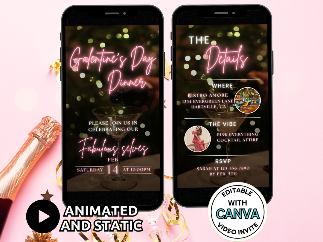 Digital Galentine's Dinner Party Invitation, Video Pink Valentine's Day ...