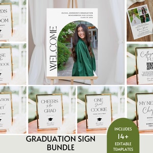 Graduation Party Sign Bundle Template, Graduation Table Signs, Grad Party Invitation, Modern Minimalist Graduate Welcome Sign Editable