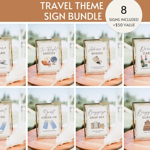 Bundle de panneaux sur le thème du voyage pour baby shower de mariage modifiable, décoration de fête d'anniversaire d'avion, shower de bébé aventure, remise des diplômes Bon voyage