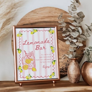 Lemonade Bar Sign, Lemonade bar Mocktail Print, Pink Stripes Lemon Drink Menu Template, Non Alcoholic Bar Grad Baby Bridal Shower Decor image 4