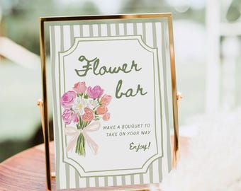 Flower Bar Sign, Wildflower Bouquet Bar Print Template, Floral Bridal Shower Sign, Bloom Bar Cart Poster Hand Drawn Baby Shower Printable