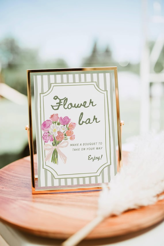 Flower Bar Sign, Wildflower Bouquet Bar Print Template, Floral Bridal Shower Sign, Bloom Bar Cart Poster Hand Drawn Baby Shower Printable