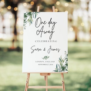 Cartel de bienvenida de un día de distancia, cartel de bienvenida de la cena de ensayo de bodas, la noche anterior al cartel de bienvenida Plantilla editable de señalización de ensayo de vegetación imagen 3