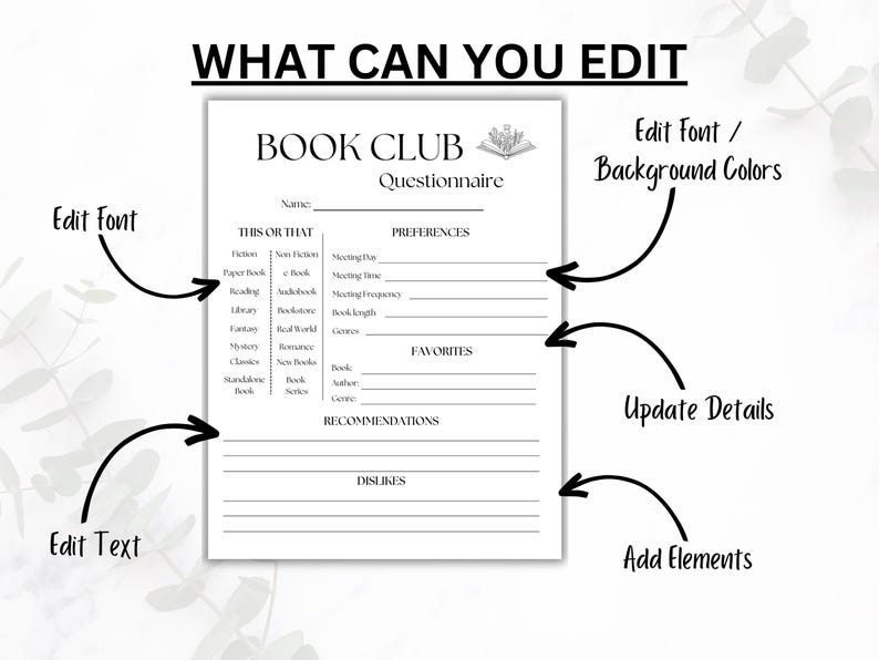 Book Club Survey Questionnaire, Reading Group What to Read Next Survey Book Club Activity & Ice Breaker Game Ladies Night Template Printable image 6