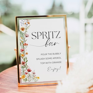 Znak baru Aperol Spritz, wydruk koktajlu Aperol Spritz, szablon menu baru z drinkami, plakat koktajlowy, znak prysznica dla nowożeńców Wildflower