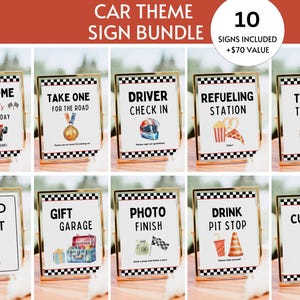 Racing Party Sign Bundle bearbeitbar, Rennautos Geburtstagsfeier Dekor, Auto Party Favor & Geschenke Zeichen, Fast One Party Two Fast Birthday Signage