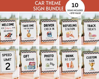 Racing Party Sign Bundle Editable, Race Cars Birthday Party Decor, Car Party Favor & Gifts Sign, Fast One Party Two Fast Birthday Signage