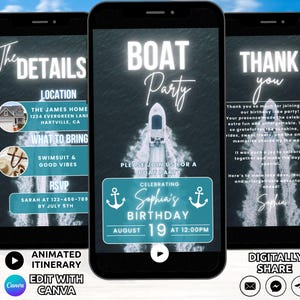 Boat Party Invitation Template, Digital Boat Birthday Party Invite, Animated Lake Beach Yacht Pontoon Party Summer Celebration Invite Phone