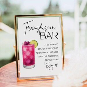 Transfusion Cocktail Bar Sign, Golf Theme Party Bar Print, Grape Signature Drink Menu Template Poster Summer BBQ Pool Lake Golf Dad Birthday