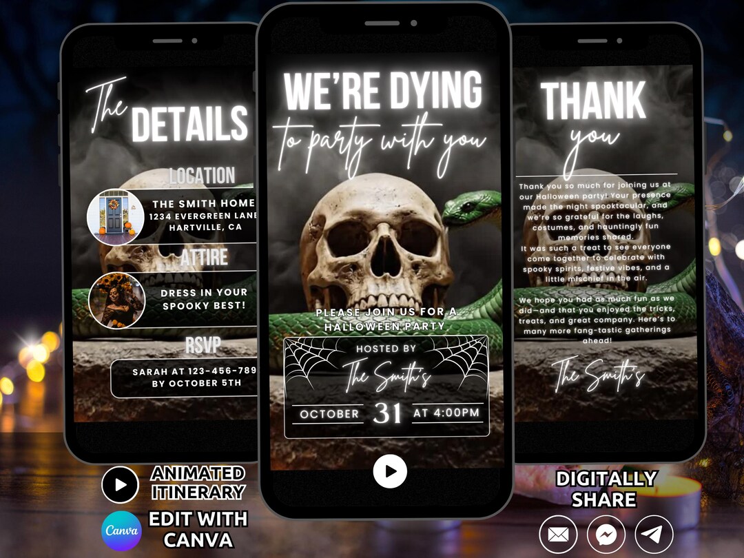 Halloween Invitation Template, Skull Gothic Adult Halloween Party ...