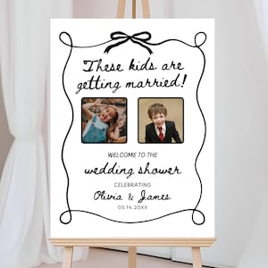 Foto Hochzeitsdusche Willkommensschild, diese Kinder bekommen verheiratet Paare Dusche Brunch Zeichen, Foto Brautdusche Willkommen Beschilderung bearbeitbar