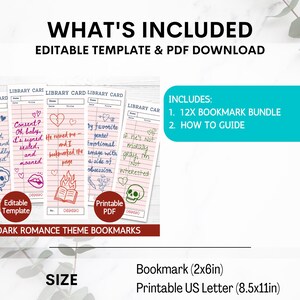 May include: A set of 12 dark romance theme bookmarks, designed as library cards, with phrases like "Consent? Oh baby" and "He loved me - and I bookmarked the page." Each bookmark measures 2x6 inches.