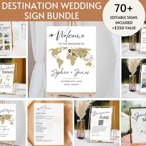 Pacchetto di cartelli per matrimoni di destinazione, modello di oltre 70 cartelli per matrimoni moderni, pacchetto di modelli di cartelli per matrimoni da viaggio, segnaletica per matrimoni a bordo stampabile