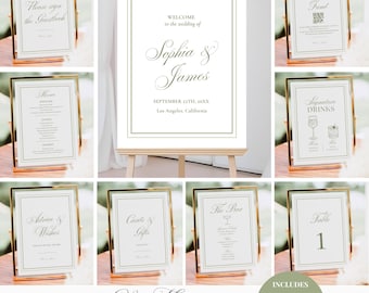 Old Money Wedding Sign Bundle, 70+ Minimalist Wedding Signs Template Sage Green Luxury Elegant Wedding Reception Sign Set Editable Printable