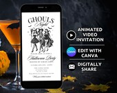 Witchy Halloween Party Invitation Template, Girls Night Halloween Dinner Drinks Invite, Vintage Witch Gothic Costume Party Phone Invite