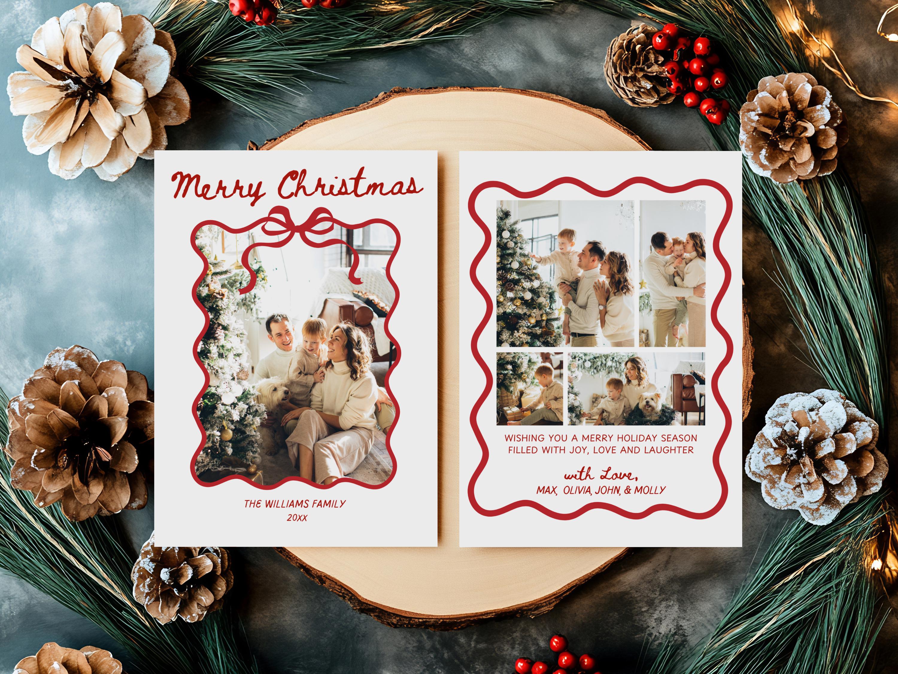 Christmas Photo Card Template, Red Bow Holiday Card, Printable Family ...