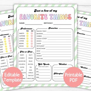 Favorite Things List Survey Questionnaire, Get to Know You Form, Coworker Questions Team Building Survey Teacher Appreciation Ideas Editable