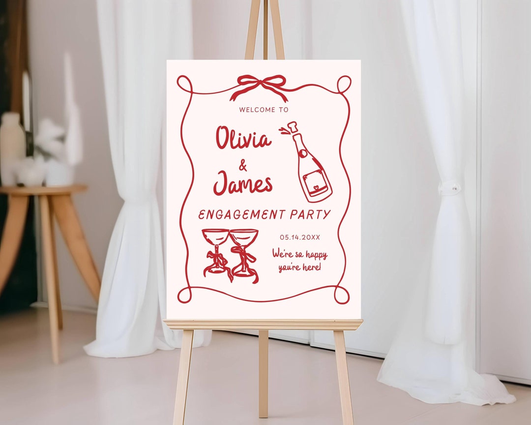 Welcome Partners. Sign Engagement Party Welcome Sign Template, Whimsical Hand Drawn Engagement ...