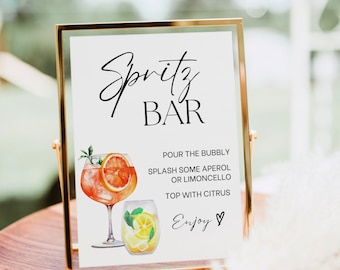 Aperol Spritz Bar Sign, Aperol Spritz Cocktail Print, Signature Drink Bar Menu Template, Cocktail Poster, Modern baby Bridal Shower Decor