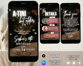 Digital Cocktail Birthday Party Invitation Template, A Tini Bit Older Invite Animated Martini Party Birthday Dinner Celebration Invite Phone