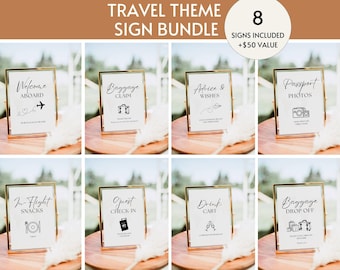 Ensemble de panneaux sur le thème du voyage pour mariages, fêtes prénatales (modifiables), décorations pour fêtes d'anniversaire sur le thème de l'avion, enterrements de vie de jeune fille sur le thème de l'aventure, départs à la retraite.